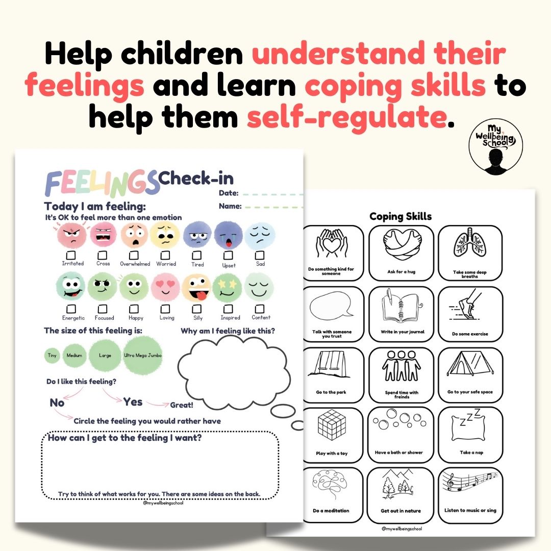 Coping Skills and Feelings Check-In, Therapy Worksheets for School Counselors.