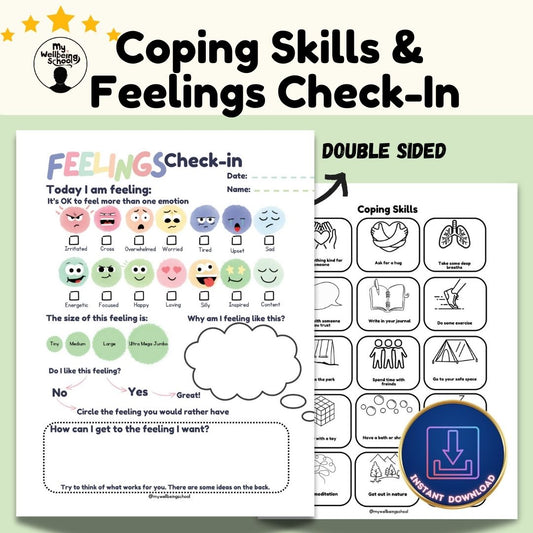 Coping Skills and Feelings Check-In, Therapy Worksheets for School Counselors.